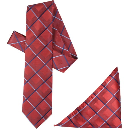 Daxx Men's Multi-color Window Pane Print Tie and Hanky Set