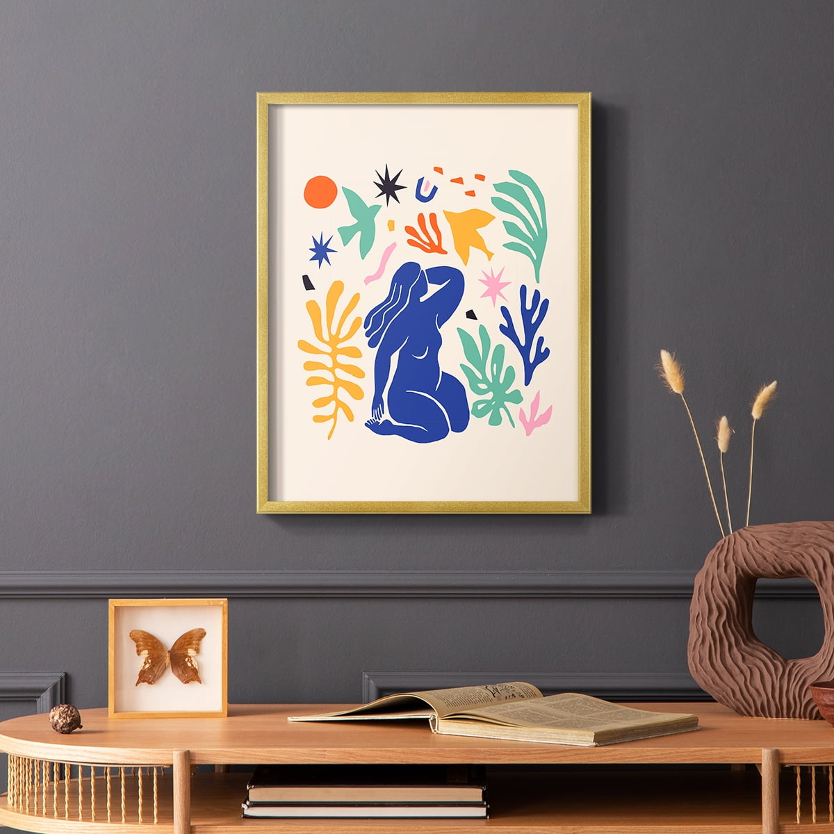 Matisse CDXLV in Gold Solid Wood Framed Print No Nail Hanging