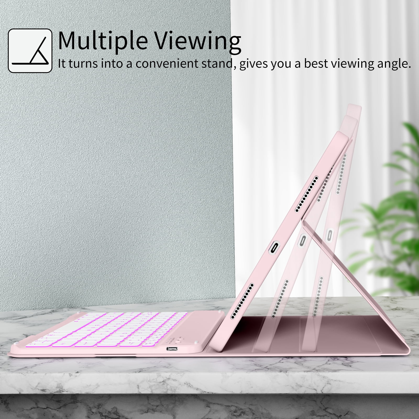 Kenke Case iPad (A16) 11th Generation 11 inch 2025,for iPad 10th Generation 10.9 Inch 2022 with Keyboard - 7 Colors Backlit Wireless Detachable, with Pencil Holder Keyboard Case,(Pink )