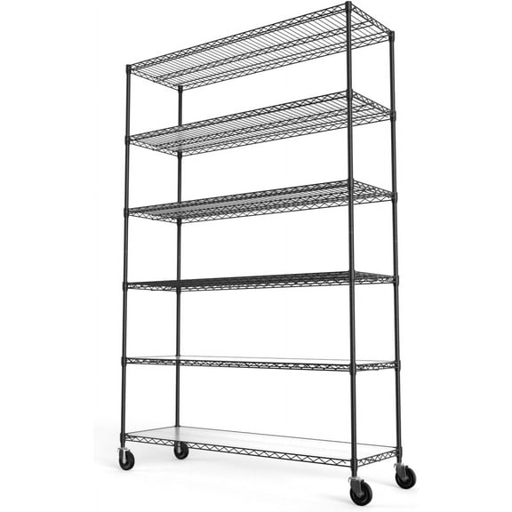 pouseayar 6 Tier NSF Metal Shelf Wire Shelving Unit, 6000lbs Capacity Heavy Duty Adjustable Storage Rack with Wheels & Shelf Liners, 82" H x 48" L x 18" D - Black