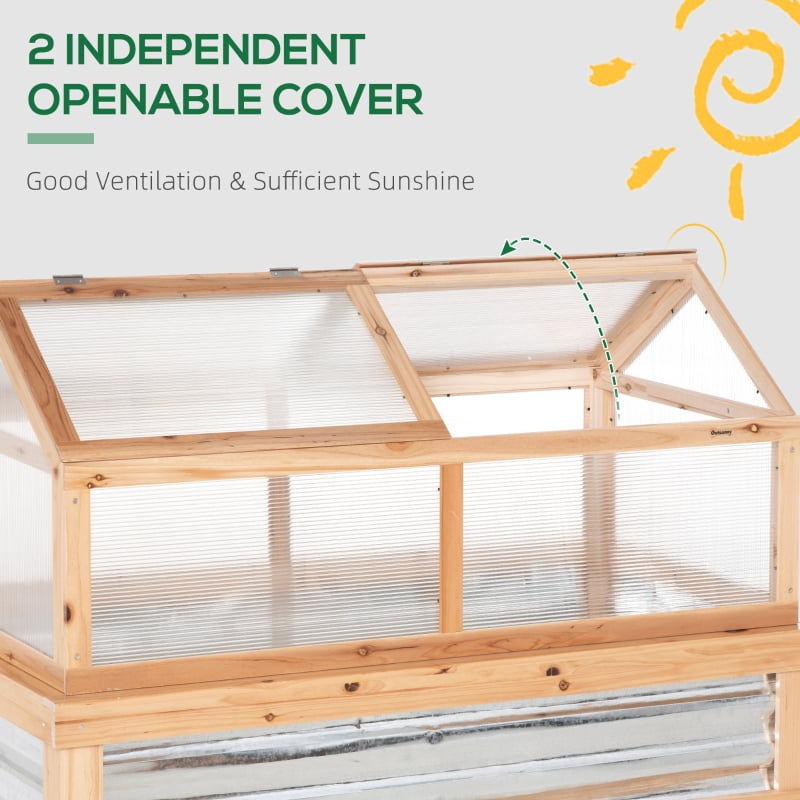 Alvantor Natural 48x24x32 Wooden Raised Garden Bed with Greenhouse Cover, Frame Planter for Plants