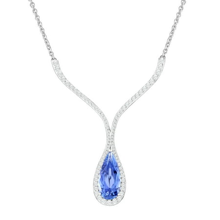 Drop Necklace with Fancy Blue Swarovski Zirconia in Sterling Silver
