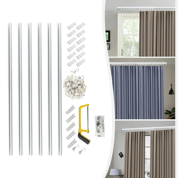 Peakora Track Kit with Hooks, Ceiling Mount Curtain Track, Large Size for Space 12ft - 18ft, Work with Grommet and Pinch Pleated Curtain