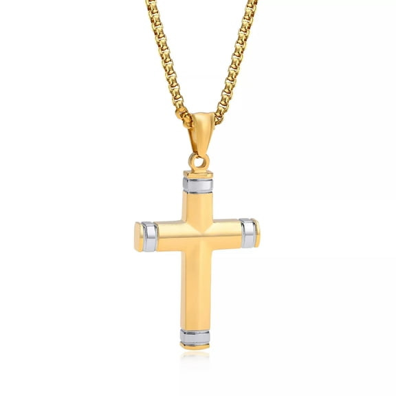 HOOUN Solid Stainless Steel Cross Pendant Mens Fashion Gold Necklace Chain 24'' Gifts