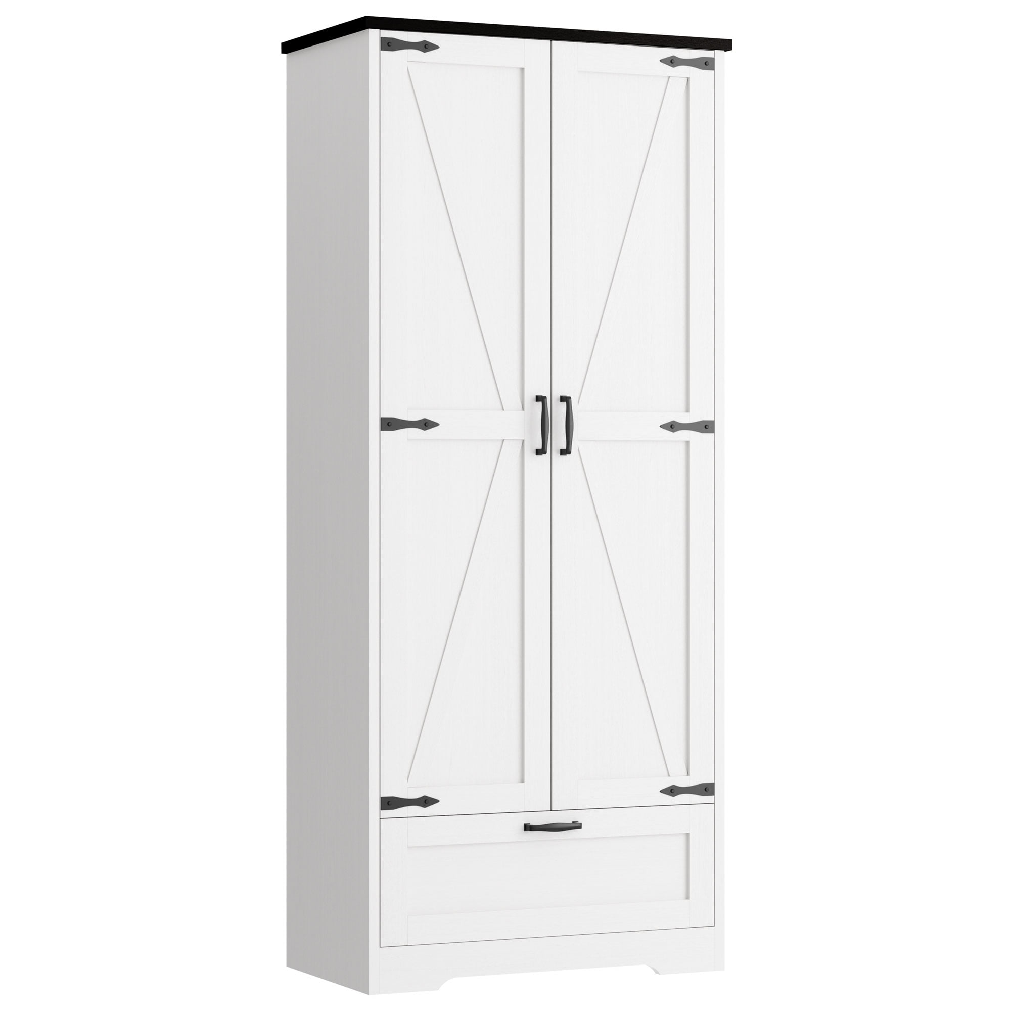 Walsunny 65" Tall Pantry Cabinet Wood Food Cabinet Pantry Storage Organizer Freestanding with 2 Doors 4 Shelves 1 Drawer for Kitchen Dining Room Living Room White