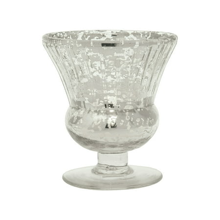 Vintage Mercury Glass Vase and Candle Holder (3.5-Inch, Olivia Design, Fluted Urn, Silver) - Decorative Flower Vase and Candle Holder - For Home Decor and Wedding