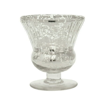 - Vintage Mercury Glass Vase and Candle Holder (3.5-Inch, Olivia Design, Fluted Urn, Silver) - Decorative Flower Vase and Candle Holder - For Home Decor and Wedding Centerpieces