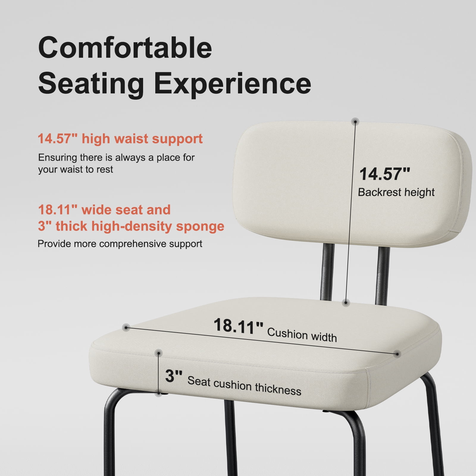 Genpo Counter Height Bar Stools Set of 4, 26" White Fabric Kitchen Counter Stools with Backs, Metal Legs, Footrest and Wide Seat, Bar Chairs for Kitchen Island