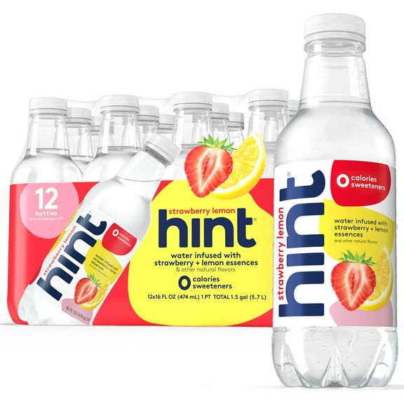 Hint Strawberry Lemon Flavored Water, 16 fl oz, 12 Pack Plastic Bottles