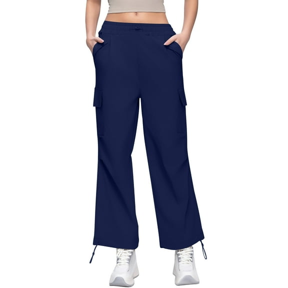 Ruimatai Womens Casual Drawstring Pants Wide Leg Workwear Long Pants Summer Comfortable Lightweight Polyester Streetwear Beach