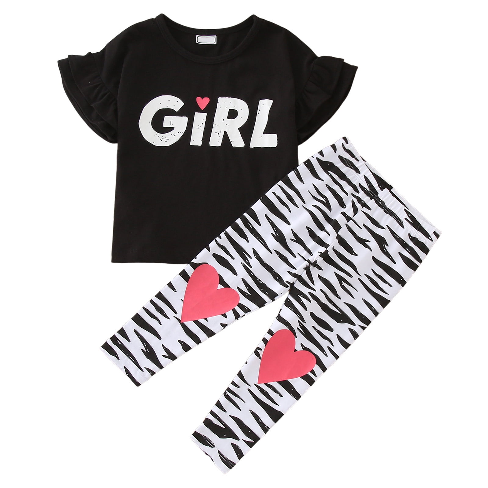 Toddler Girls Outfits Dressy Outfits Summer Short Sleeve Prints Tops And Pants 2Pcs Set Fall Girls Clothings 6 Years-7 Years