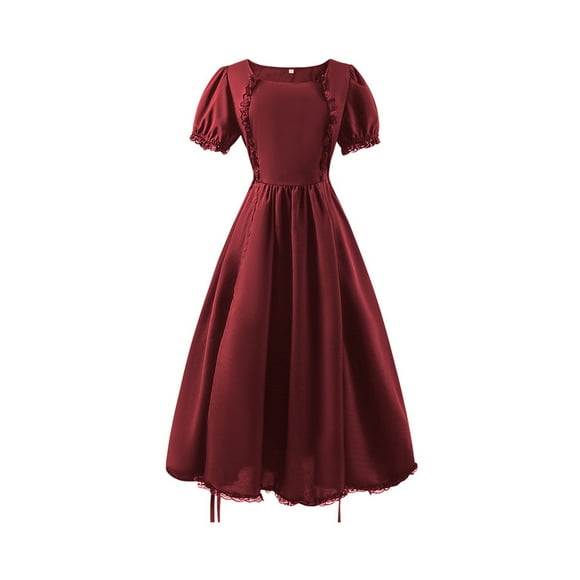 YOUSNH Big Girls Regency Dresses Ruffled Classical Puff Sleeve Empire Waist Dress Gown Girls Dresses Red 16-18 Years
