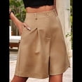 thumbnail image 4 of Pantalones Cortos de Verano para Mujer, con Cintura Elástica, Pierna y Hasta la Rodilla, con Bolsillos, Color Camello, Talla L, 4 of 8