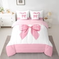 thumbnail image 3 of Feelyou Kawaii Pink Bow-tie Twin Bedding Sets 7-Piece for Kids, Cartoon Dreamy Bowknot Bedding Comforter Set, Cute Princess Style Reversible Sheet Sets, Super Cozy Room Decor, 3 of 9