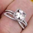 thumbnail image 3 of Bridal Set 1.75 Carat Cushion Morganite Engagement Ring Set Wedding Ring Solid 10k White Gold Promise Ring for Bride Loop Curved Matching Band Halo Ring, 3 of 5