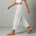 thumbnail image 5 of Besolor Women's Cotton Linen Pants Summer Casual Lace Drawstring Elastic Waist Cropped Trouser with Pockets, 5 of 7