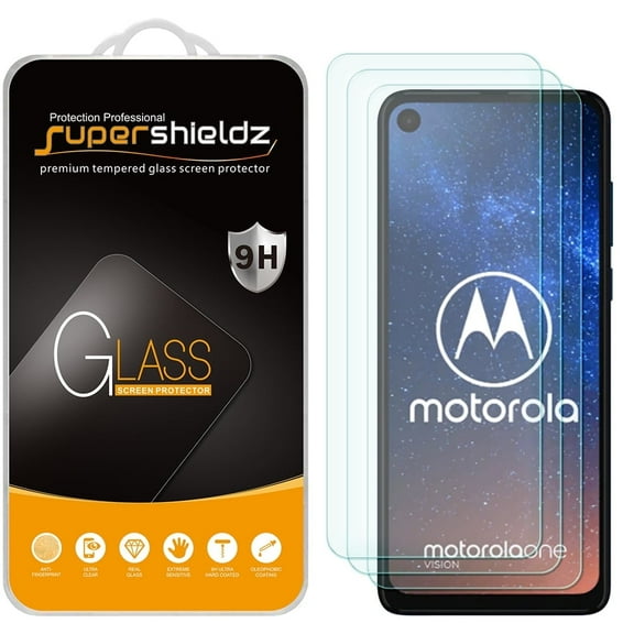 [3-Pack] Supershieldz for Motorola One Vision / One Action Tempered Glass Screen Protector, Anti-Scratch, Anti-Fingerprint, Bubble Free