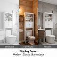 thumbnail image 5 of Over The Toilet Storage Cabinet, 2-Tier Bathroom Space Saver with 2 Doors, Freestanding Wood Organizer Shelf, MDF Toilet Rack, 25.98 x 9.05 x 69.92 in, White, 5 of 8