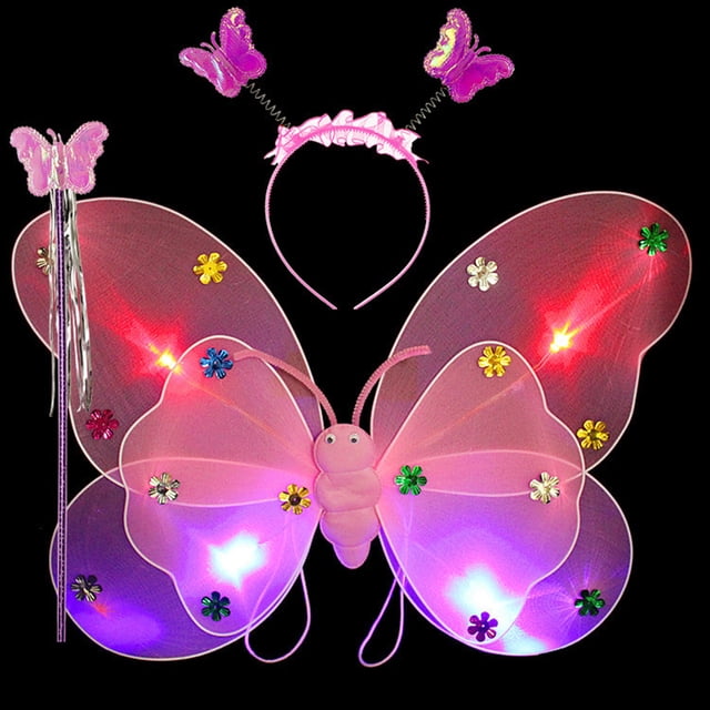 Girls Fairy Costume Set Creative Butterfly Luminous Wing with Wand & Headband
