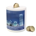 thumbnail image 3 of Urban Piggy Bank, Hong Kong Skyline Night Architectural Cityscape Skyscrapers Modern Photo, Ceramic Coin Bank Money Box for Cash Saving, 3.6" X 3.2", Purplegrey Royal Blue, by Ambesonne, 3 of 4
