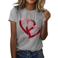 thumbnail image 2 of Shirts For Women Trendy,Women's Casual Round Neck Overlapping Red Heart Printed Short Sleeved T Shirt Top,Womens Shirts Casual(Color:Grey,Size:2XL), 2 of 5