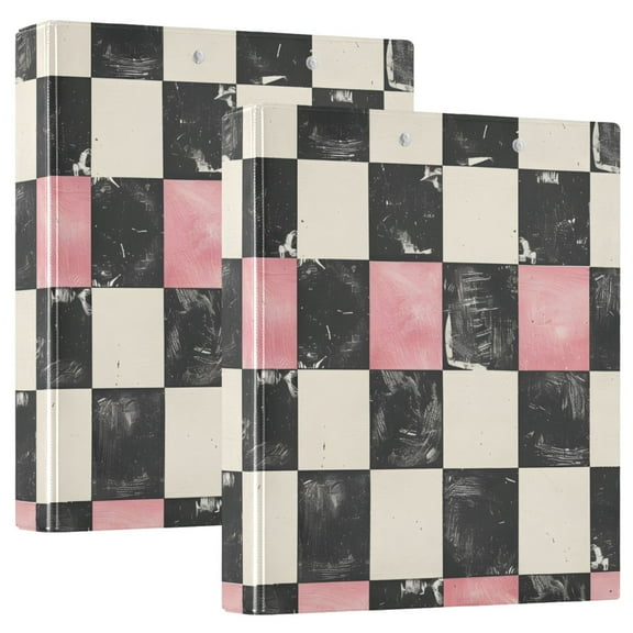 ALAZA Pink and Black Checkered Pattern Hardcover 3 Ring Binder 1.5" Round Rings Interior Pockets Binders Organizer 2 Pack