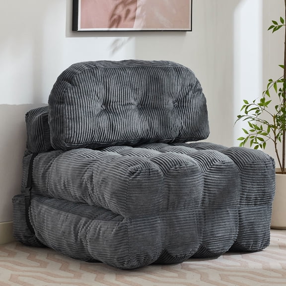 HYSpacerX Folding Sofa Bed Convertible Sleeper Chair, Portable Floor Futon with Pillow & Back Support, Foldable Mattress Lounge Couch for Living Room & Bedroom, Single Size, Gray