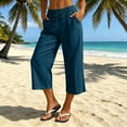 thumbnail image 5 of Besolor Summer Capris for Women Wide Leg Elastic Waisted Drawstring Casual Loose Lightweight Daily Wear Beach Capri Pants with Pockets, 5 of 7