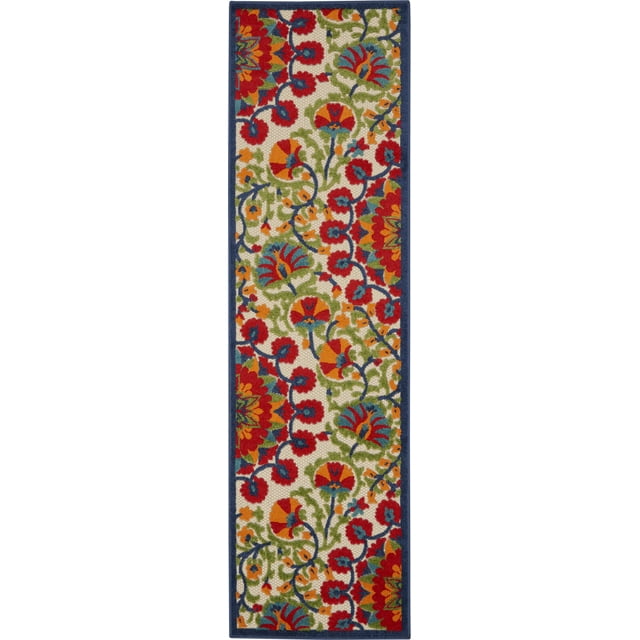 homeroots outdoor 384992 2’ x 10' Red and Multicolor Indoor Outdoor Runner Rug