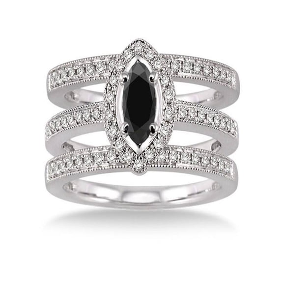 2 Carat Black Diamond Antique Trio set Halo Ring on 10k White Gold