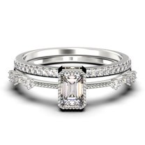 1.75 Carat Emerald Cut Diamond Moissanite Thin Engagement Ring, Slim Wedding Ring in 925 Sterling Silver With 18k White Gold Plating Bridal Rings Set, Promise Ring, Anniversary Ring