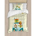 thumbnail image 3 of Kids Birthday Duvet Cover Set King Size, Blue Hippie Bus with Monkeys Giraffes Balloons Surprise Box Artwork Print, Decorative 3 Piece Bedding Set with 2 Pillow Shams, Multicolor, by Ambesonne, 3 of 3