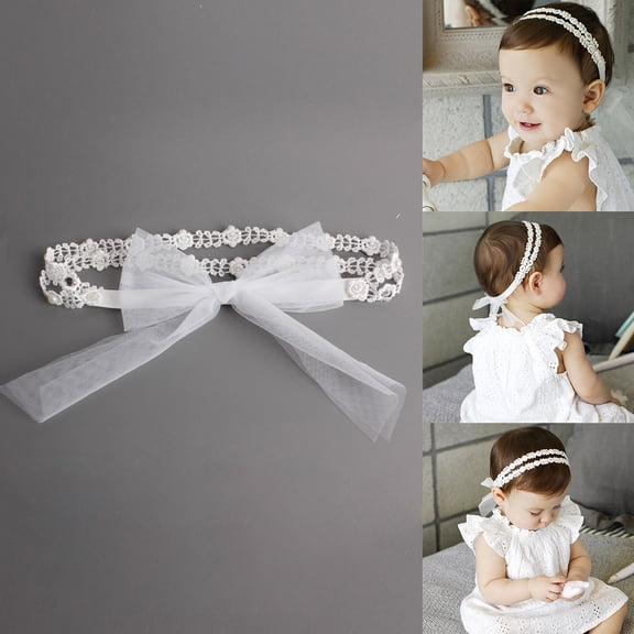 MyBeauty Baby Hair Band Newborn Comfortable Bows Baptism Toddler Elastic Lace Headband for Baby White