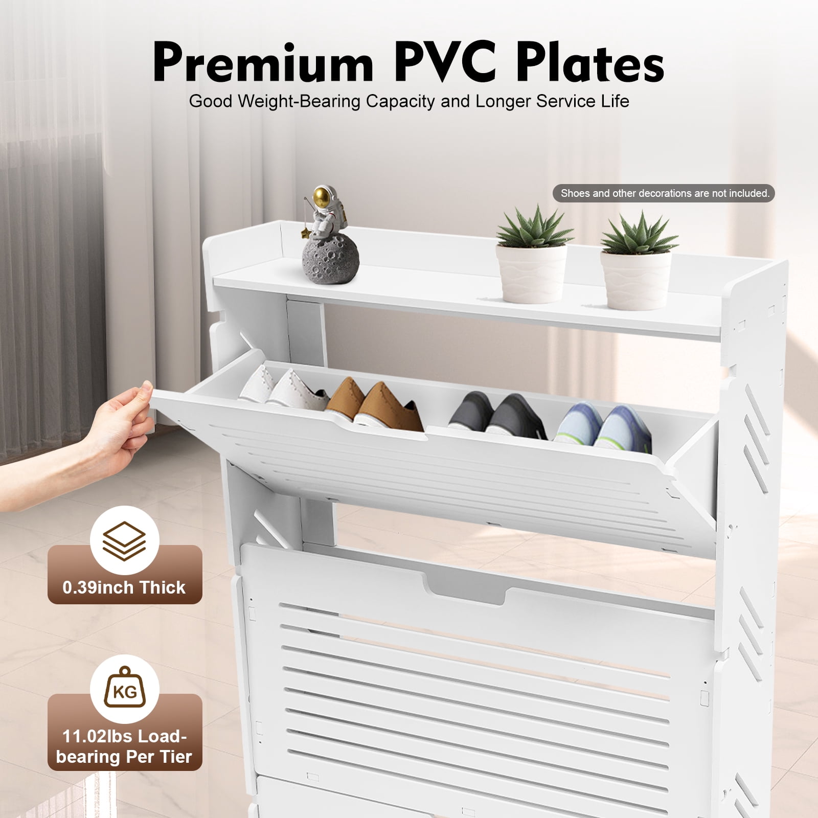 Modern Shoe Storage Cabinet,3-Layer White Tipping Shoe Cabinet,Shoe Rack Cabinet,Ultra-Thin Shoe Cabinet,Shoe Organizer for Entryway