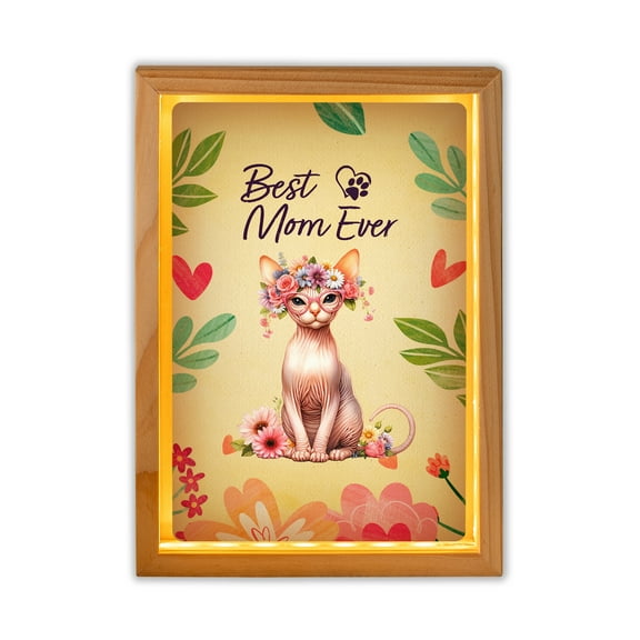 Best Sphynx Mom Ever Happy Mother's Day Acrylic Plaque with Wood Photo Frame Box Cat Lover Kitten Owner Gifts Idea Light Box - 02002