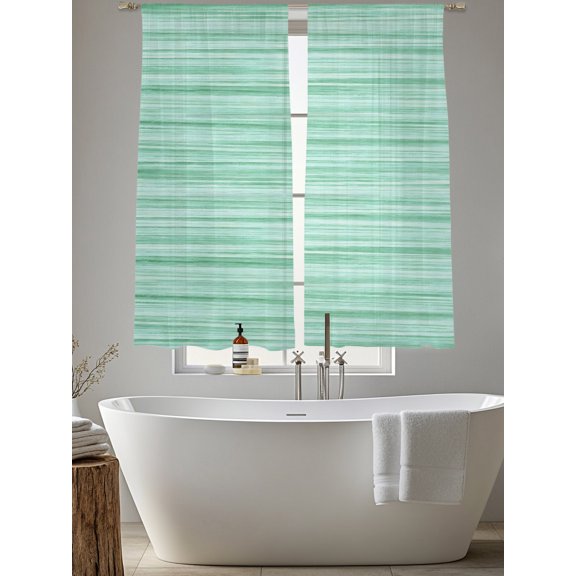 Abstract Green Striped Textured Chiffon Sheer Curtains 63 Inches Long Neutral Aesthetic Rod Pocket Window Curtains Voile Drapes Curtains for Living Room Bedroom,2 Panels