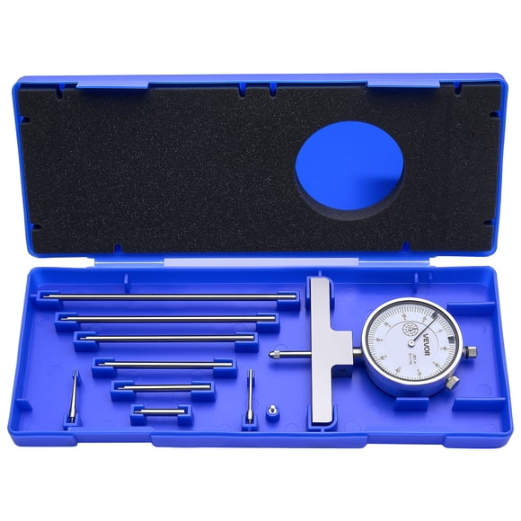 VEVOR Depth Gauge, Depth Micrometer 0-22 inch Measuring Range, 0.001" Resolution, with 4 Anvils & 6 Standard Rods, Precision Easy to Read Mechanical Tool for Measuring Groove, Step, Hole