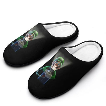 

Light Luigi s Mansion Men s Cotton Slippers Winter Fuzzy Lightweight Anti-slip Rubber Sole Slippers House Open Back Slippers Closed Toe Slippers