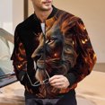 thumbnail image 2 of VNKIDY Men's Coat Autumn Winter Lion Print Bomber Jacket Long Sleeve Zipper Crewneck Coat For Casual Daily Streetwear Activities Soft Outerwear, 2 of 8