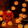 thumbnail image 4 of Ghost Face Pumpkin String Lights - 9FT Black Wire with Orange LED Lights, Battery Powered Halloween Decor for Home, Trees, Wall & Garden Parties, 4 of 6