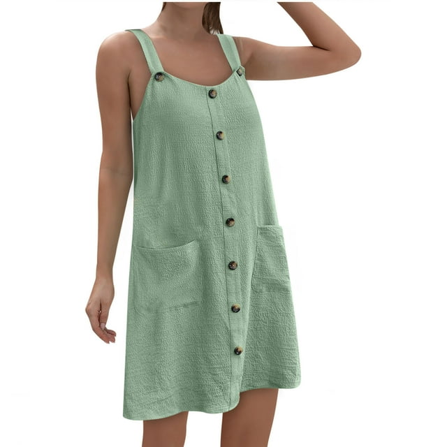 Gspmoly Robes d'Été pour Femmes, Nouvelle Robe d'Été pour Femmes de Couleur Unie Ample et Confortable, Robe Décontractée à Bretelles avec Bretelles Suspendues, Robe à Col Rond, Robe de Cocktail, Vente de Liquidation