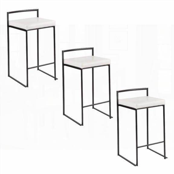 Black Metal & White Faux Leather - 3-Pack Contemporary Stackable Counter Stools by LumiSource