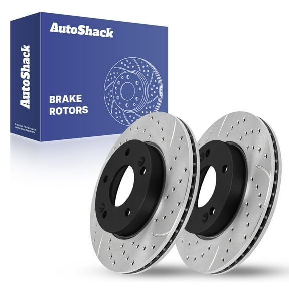 AutoShack 11.02" (280 mm) Front Vented Drilled & Slotted Brake Rotors E-Coated | Replacement for 2010-2013 Kia Forte 2010-2011 Kia Soul | 2-PC Set | ShadowGuard