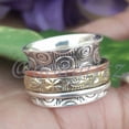 thumbnail image 6 of Sterling Silver Flower of Life Spinner Ring: Geometric Fidget Jewelry, 6 of 8