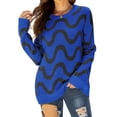 thumbnail image 1 of Xuanfei Women Wavy Print Contrast Color Round Neck Long Sleeve Knitwear Sweater Top, 1 of 7