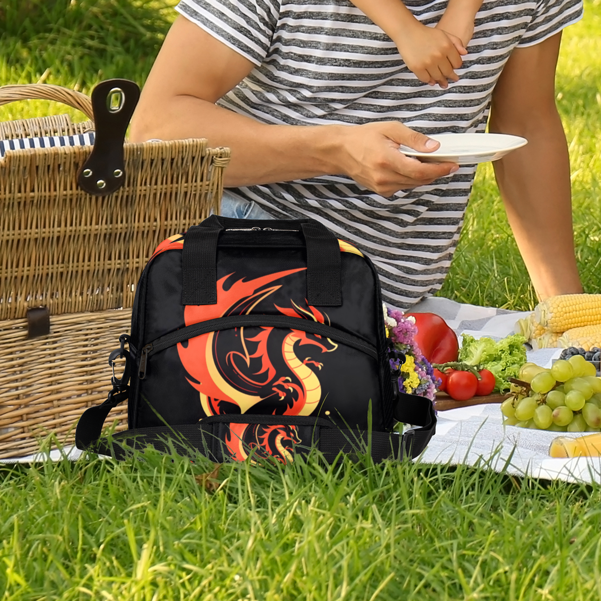 Herdesigns Dragon Insulated Lunch Bag for Women Men Adults Large Reusable Lunch Box Funny Leakproof Cooler Tote Bags with Adjustable Shoulder Strap