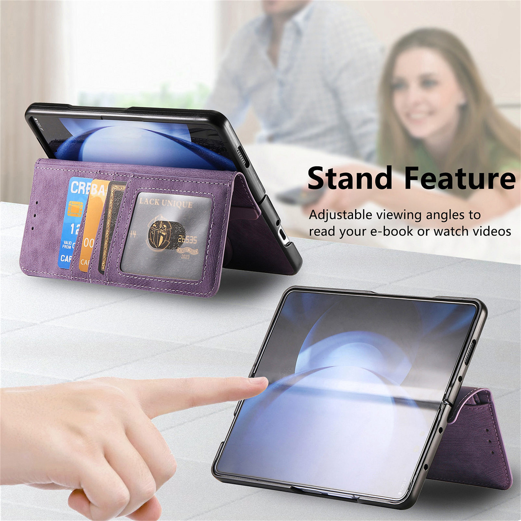 CCSmall for Samsung Galaxy Z Fold 6 5G Detachable Magnetic Wallet Phone Case, RFID Blocking Material Retro Folio Flip Leather Case Zipper Purse Cover with Card Slots for Galaxy Z Fold6 KQX Purple