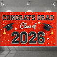 thumbnail image 4 of Red Background Congrats Grad Banner Star Pattern Graduation Backdrop  Varsity Lettering Class of 2026 Display for High School Graduation College Graduation Graduation Party, 4 of 8