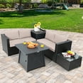 thumbnail image 2 of Topbuy 5-Piece Outdoor Patio Furniture Set with 50,000 BTU Propane Fire Pit Table Patio PE Wicker Conversation Set with Cushions Storage Box and Tempered Glass Coffee Table Beige, 2 of 10