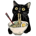 thumbnail image 2 of Men's Pure Cotton Ramen Cat Foodie Lover Black Retro Casual Short Sleeve Noodle Design Cat Lovers T-shirt, 2 of 7